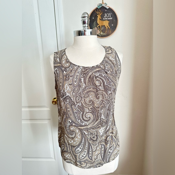 Talbots 100% Silk Paisley Shell Brown and Tan Size 14 - Picture 1 of 8